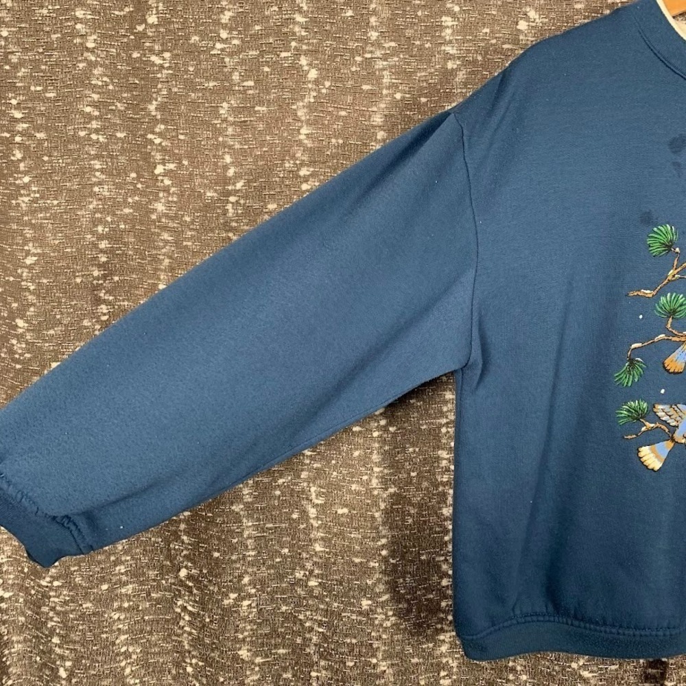 Vintage Basic Editions Birds Blue Pullover Sweatshirt Cottagecore Women's Large - Picture 8 of 12